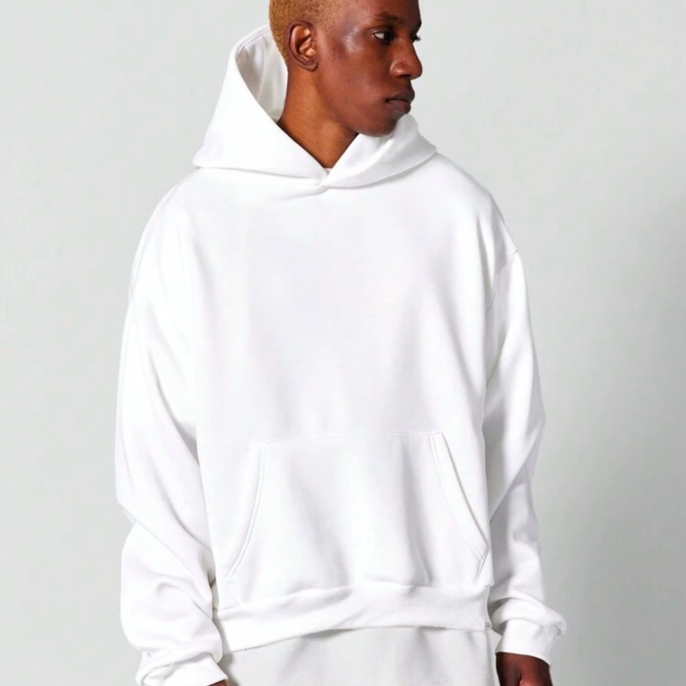 White Pullover Hoodie with Relaxed Fit and Long Sleeves